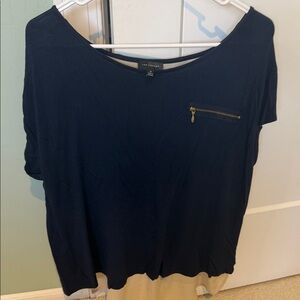 The limited Dark Blue Short Sleeve Top with Zipper Accent and peaksboo back